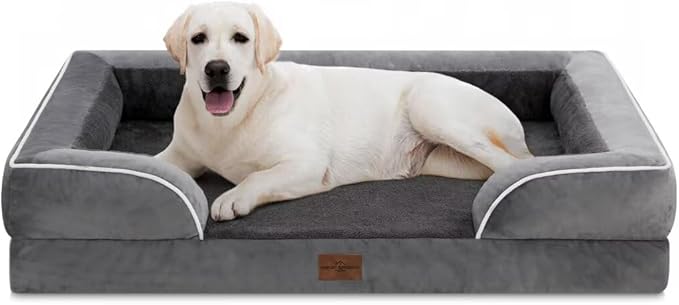 Comfort Expression Dog Beds for Extra Large Dogs, Waterproof Orthopedic Dog Bed Jumbo Breed, PV Washable Dogs Sofa with Removable Cover &amp; Non-Slip Bottom(Dark Grey)