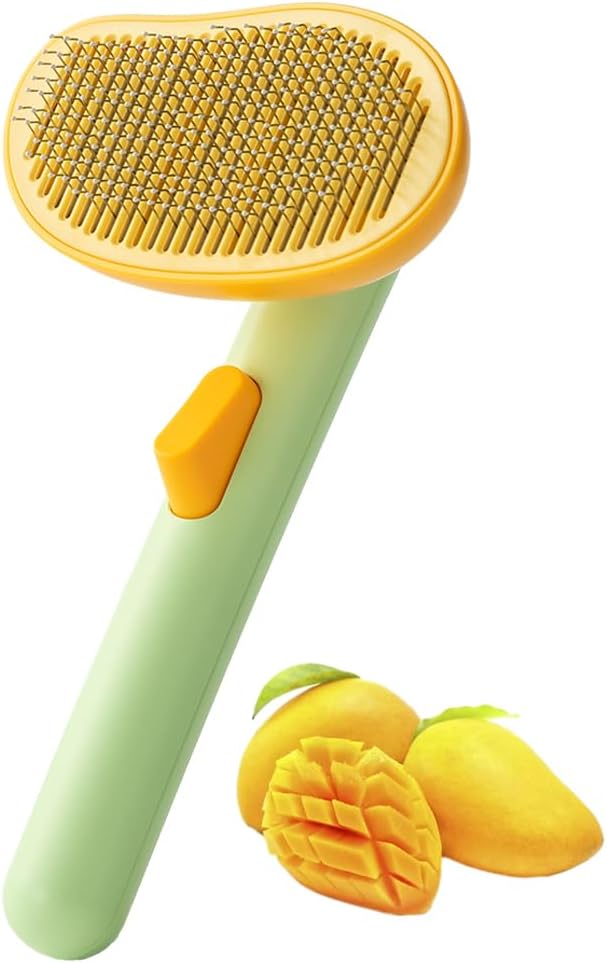 Self-Cleaning Dog &amp; Cat Slicker Brush, Skin Friendly Deshedding Grooming Tool for Long or Short Haired Dogs Cats Rabbits, Dog Shedding Brush with Release Button - Mango