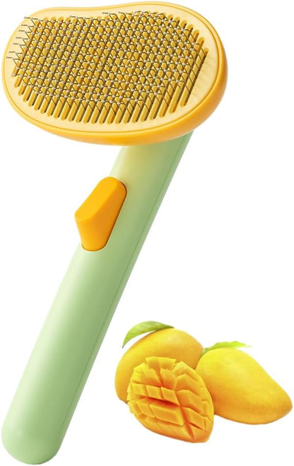 Self-Cleaning Dog &amp; Cat Slicker Brush, Skin Friendly Deshedding Grooming Tool for Long or Short Haired Dogs Cats Rabbits, Dog Shedding Brush with Release Button - Mango
