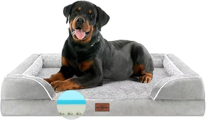 Comfort Expression Cooling Dog Bed, Orthopedic Memory Foam Dog Bed, Jumbo Beds for Extra Large Dogs, Large Breed Dogs Beds Waterproof with Bolster &amp; Removable Cover(Jumbo,Light Grey)