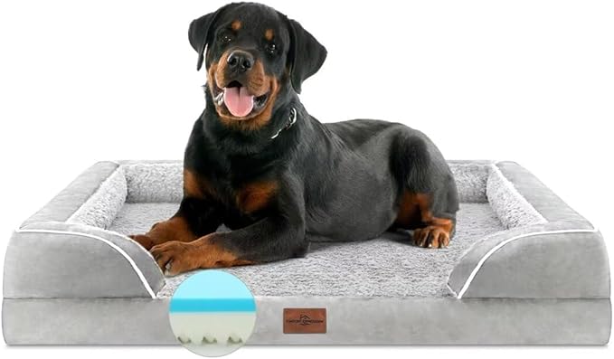 Comfort Expression Cooling Dog Bed, Orthopedic Memory Foam Dog Bed, Jumbo Beds for Extra Large Dogs, Large Breed Dogs Beds Waterproof with Bolster &amp; Removable Cover(Jumbo,Light Grey)