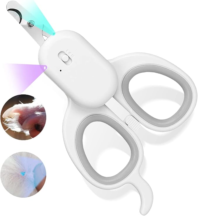 PAKEWAY Pet Nail Clipper with LED &amp; -U-V Light, Cat Claw Trimmer with Ultra Bright LED Light for Nail Bloodline to Avoid Over Cutting, Sharp Angled Blade Grooming Tool for Dog Cat Rabbit Small Animals
