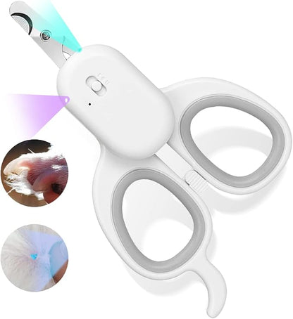 PAKEWAY Pet Nail Clipper with LED &amp; -U-V Light, Cat Claw Trimmer with Ultra Bright LED Light for Nail Bloodline to Avoid Over Cutting, Sharp Angled Blade Grooming Tool for Dog Cat Rabbit Small Animals