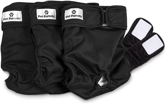 Pet Parents® Washable Dog Diapers (3pack) + Extendrs® of Durable Doggie Diapers, Premium Dog Diapers Female &amp; Male (X-Large, Black)