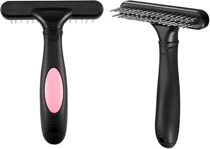 Pet Grooming Rake - Double Row Pins Shedding and Dematting Undercoat Rake Comb for Dogs, Cats, Matted, Short, Long Hair Coats - Safe Grooming &amp; Deshedding Brush - Comb Out Mats &amp; Tangles Easily