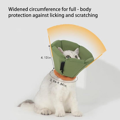 Cat Cone Collar - Soft Waterproof Elizabethan for Cats, Cute Green Flower Anti-Lick Recovery Collar, Adjustable Healing Collar for Wound Care &amp; Surgery，M