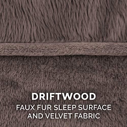 Furhaven Cooling Gel Dog Bed for Large Dogs w/ Removable Bolsters &amp; Washable Cover, For Dogs Up to 125 lbs - Faux Fur &amp; Velvet Sofa - Driftwood Brown, Jumbo Plus/XXL
