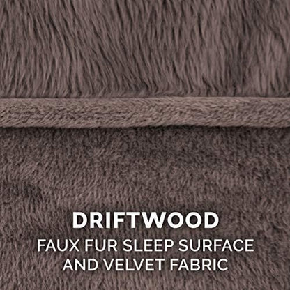 Furhaven Cooling Gel Dog Bed for Large Dogs w/ Removable Bolsters &amp; Washable Cover, For Dogs Up to 125 lbs - Faux Fur &amp; Velvet Sofa - Driftwood Brown, Jumbo Plus/XXL