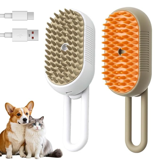 3-In-1 Rechargeable Steamy Cat Brush, Deep Cleaning &amp; Hair Removal System with Rotating Handle, 360° Massage for Cats &amp; Dogs (Mix)