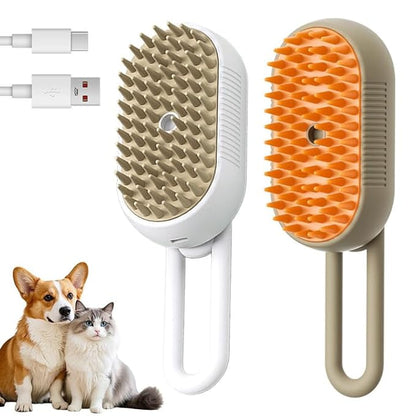 3-In-1 Rechargeable Steamy Cat Brush, Deep Cleaning &amp; Hair Removal System with Rotating Handle, 360° Massage for Cats &amp; Dogs (Mix)