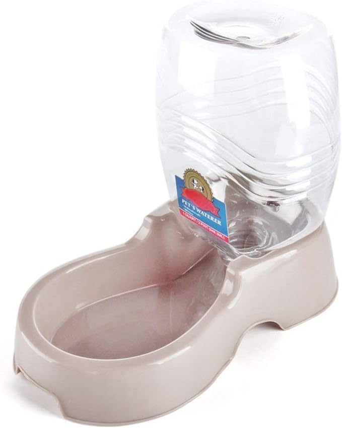 Flexzion Automatic Gravity Pet Waterer for Cat &amp; Dog - Non-Skid &amp; Easy-Clean Auto Replenish Water Dispenser Drinking Bowl (1/4 Gallon/ 900ml), Beige