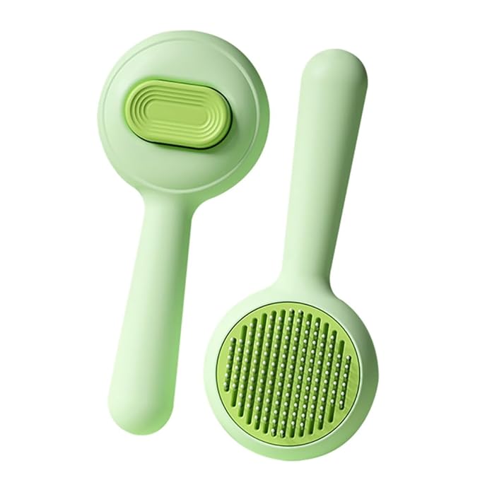 Pet Grooming Brush for Cats &amp; Dogs –Cat Brushes for Indoor Cats,Grooming Brushes With Massage Function for Short &amp; Long Hair, Removes Loose Fur &amp; Undercoat – Self-Cleaning Slicker Brush- Green
