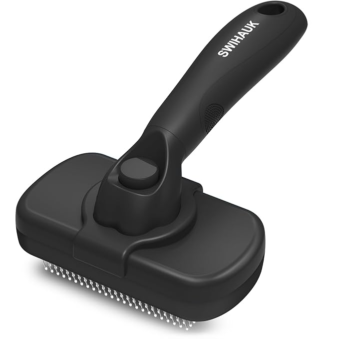 Swihauk Self Cleaning Slicker Brush for Dogs &amp; Cats - Skin Friendly Deshedding and Grooming Brush for Haired Pets, Pet Supplies Accessory, Black