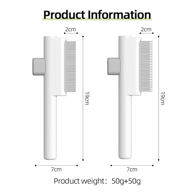 Marchul 2Pcs Pet Comb Flea Comb Set for Cats Dogs, Cat Grooming Brush with Release Button and Stainless Steel Round Teeth, Self-Cleaning Dog Combs for Removing Pet Hair, Knots &amp; Loose Fur, White