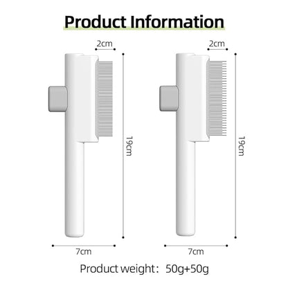 Marchul 2Pcs Pet Comb Flea Comb Set for Cats Dogs, Cat Grooming Brush with Release Button and Stainless Steel Round Teeth, Self-Cleaning Dog Combs for Removing Pet Hair, Knots &amp; Loose Fur, White