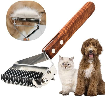 2 in 1 Dogs Cats Dematting Grooming Comb, Perfect Deshedding Undercoat Rake for Poodle &amp; Goldendoodle, Efficiently Detangling Shedding Loose Hair &amp; Matted Fur, All Long Haired Pet (Dark)