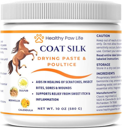 Coat Silk Drying Paste &amp; Poultice for Horses – Natural Relief for Wounds, Scratches, Sores &amp; Sweet Itch – Enriched with Sulfur, Boswellia &amp; Calendula – 10 oz