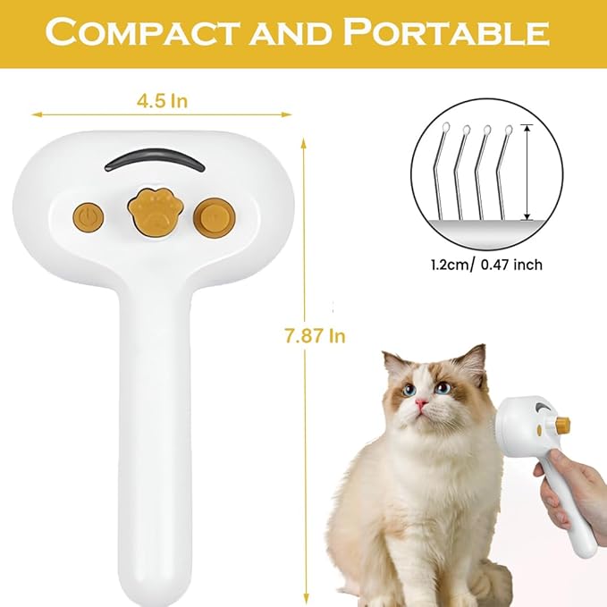 3-1 Cat Steam Brush for Shedding, Steamy Grooming Brush for Long &amp; Short Hair Cats &amp; Dogs, Self-Cleaning Pet Hair Removal Comb with Water Tank Dog