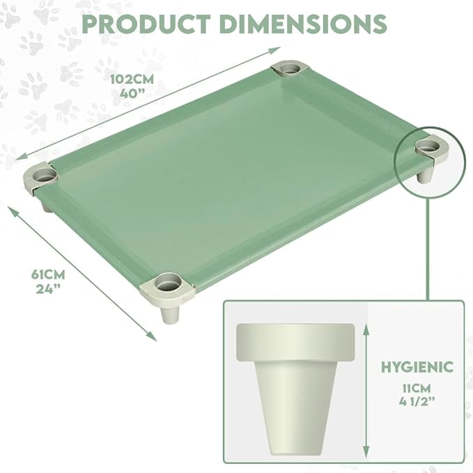 Acrimet Cooling Elevated Pet Dog Bed, Washable and Breathable Mesh Cot, Stainless Steel Frame, Indoor &amp; Outdoor Use, fits Dogs up to 110 lbs (Size: 40” x 24”), Green, 1 Unit