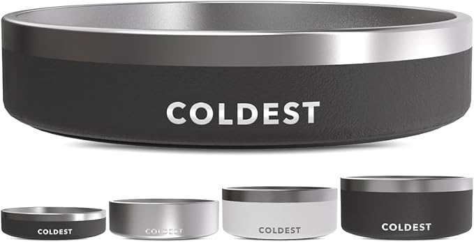 Coldest Dog Bowl - Anti Rust Metal, Non Slip, 3 Layers Insulated Stainless Steel Dog Bowls - Spill Proof &amp; Heavy Duty - Water Bowl for Dogs, Cats &amp; Pets, Dish Washer Safe (21 oz, Stealth Black)