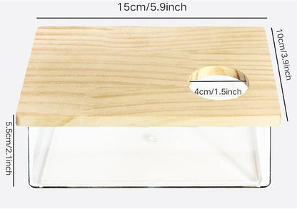 Hamster Sand Bath Box Container, Small Pet Sandbox Lid Design Take Bath Wooden Sandbox Dust Bath, Transparent Bathroom &amp; Digging Box Acrylic Syrian Hamster Litter Box Small Animal Accessories (A)