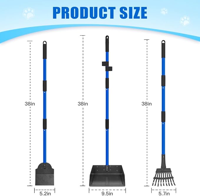 Larger Pooper Scooper Dog Pooper Scooper for Large Medium Small Dogs Heavy Duty Stainless Steel No Bending with Rake &amp; Shovel &amp; Extra Large Tray for Yard