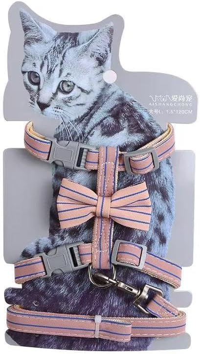 Butterfly Bow Tie Cat Harness and Leash Set - Adjustable, Escape-Proof, Breathable Kitten Vest with Cute Design for Small Cats &amp; Indoor/Outdoor Safety