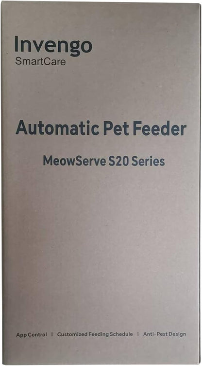Cat Feeder Automatic - Cat Food Dispenser MeowServe S20, Auto Dog Feeder with Stainless Steel Bowl, 5L Pet Feeder with Patented Anti-Jam Port, App, Dual Lock Lid, Dual-Band WiFi &amp; Power, White