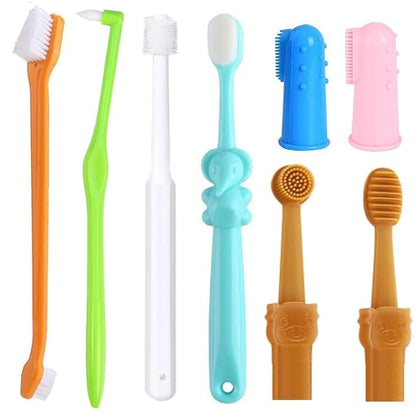8 Pack Small Dog &amp; Cat Toothbrush Kit, 360º Pet Toothbrush/Mini Head/Dual Head / 10000 Ultra-Soft Bristles Tooth Brush/Finger Toothbrushs for Cat Kitten Doggie Dental Care, Oral Hygiene