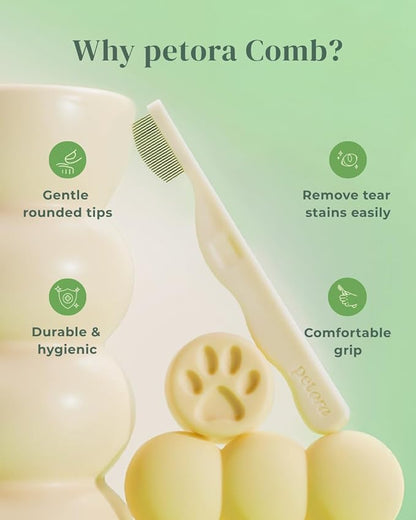 [petora] BRUSH ON ME Gentle Facial &amp; Eye Comb for Dogs &amp; Cats | Smooth &amp; Stress-Free Tear Stain Remover | Fine-Tooth Grooming Tool with Rounded Tips | Comfortable Grip for Daily Pet Grooming