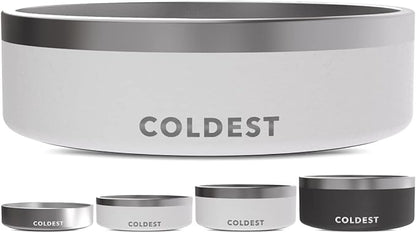 Coldest Dog Bowl - Anti Rust Metal, Non Slip, 3 Layers Insulated Stainless Steel Dog Bowls - Spill Proof &amp; Heavy Duty - Water Bowl for Dogs, Cats &amp; Pets, Dish Washer Safe (42 oz, Epic White)