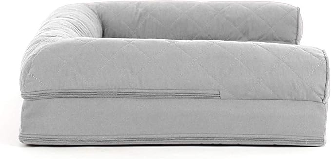 Furhaven Cooling Gel Dog Bed for Medium/Small Dogs w/ Removable Bolsters &amp; Washable Cover, For Dogs Up to 35 lbs - Quilted Sofa - Silver Gray, Medium