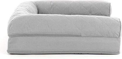 Furhaven Cooling Gel Dog Bed for Medium/Small Dogs w/ Removable Bolsters &amp; Washable Cover, For Dogs Up to 35 lbs - Quilted Sofa - Silver Gray, Medium