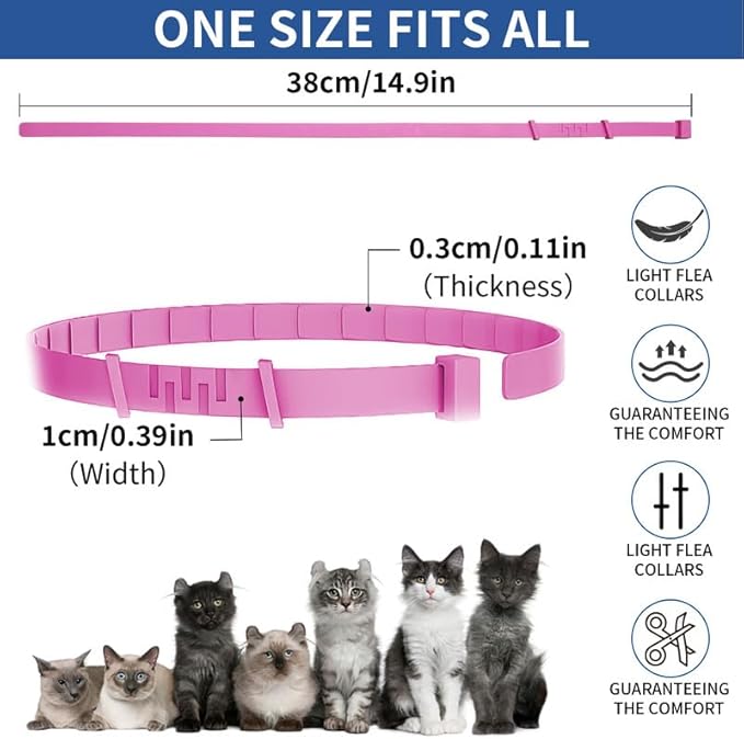 4 Pack Flea Collar for Cats, 32 Months Flea and Tick Prevention for Cats, Waterproof Cat Flea Collar, Natural Cat Flea and Tick Treatment, Adjustable Flea and Tick Collar for Cats Kittens(Pink&amp;Purple)