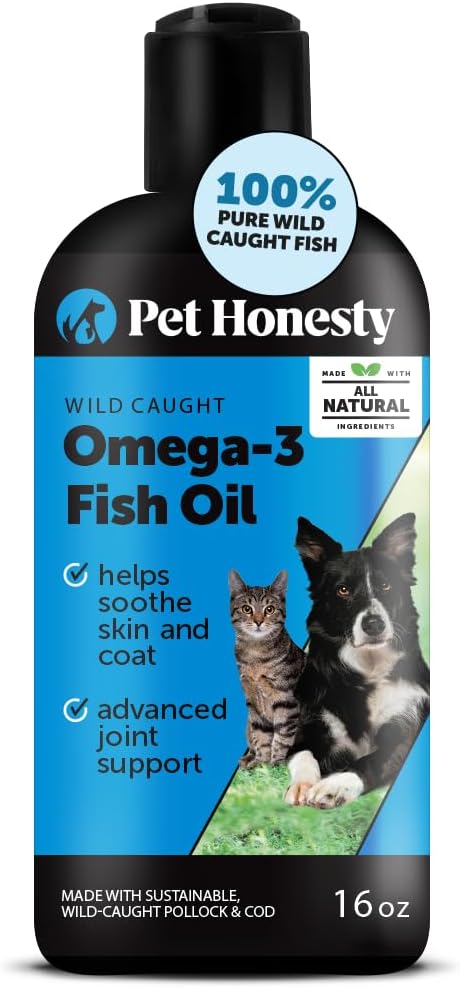 Omega 3 Fish Oil for Cats &amp; Dogs (16oz), Wild Caught Omega 3 Fish Oil for Dogs Skin and Coat Supplement, Supports Shedding, Skin &amp; Coat, Immunity, Joint, Brain &amp; Heart, EPA + DHA