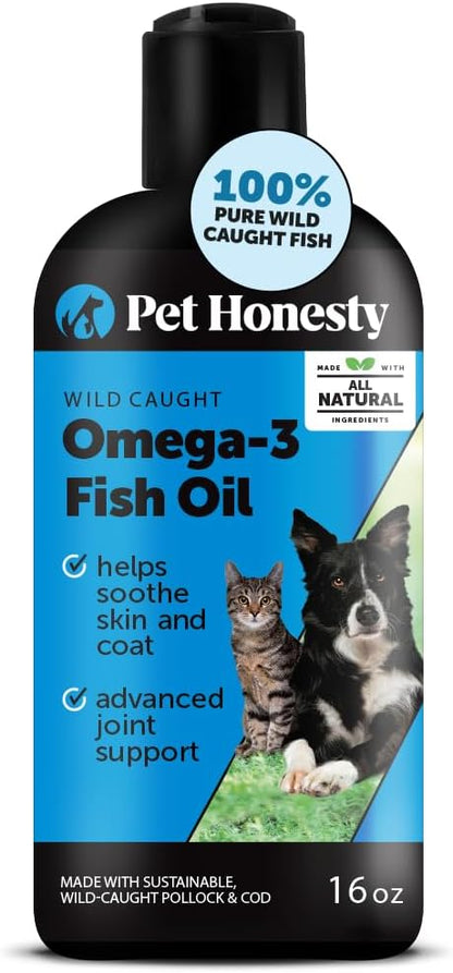 Omega 3 Fish Oil Supplement for Dogs &amp; Cats (16oz), Wild Caught Omega 3 Fish Oil for Skin and Coat Health, Supports Shedding, Skin &amp; Coat, Immunity, Joint, Brain &amp; Heart, EPA + DHA