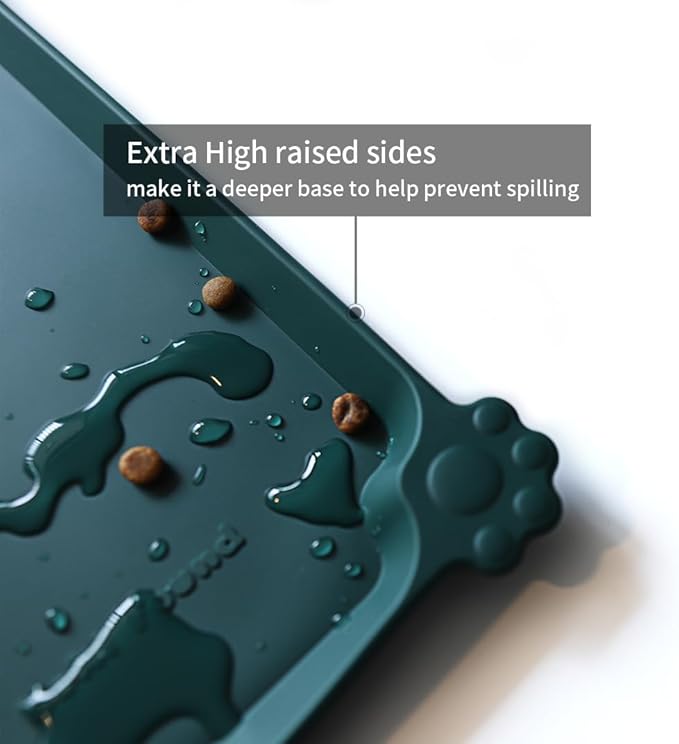 Hoki Found L Silicone Non Slip Pet Food Mats - Tray for Dogs &amp; Cats - Waterproof Dog &amp; Cat Bowl Mats - Suitable for Carpet - Dark Cedar