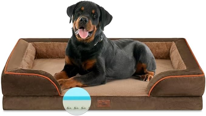 Comfort Expression Memory Foam Dog Beds, Washable Dog Bed Jumbo Breed, Orthopedic Dog Bed Waterproof Pet Sofa Couch with Bolster &amp; Removable Cover(Jumbo,Khaki Brown)
