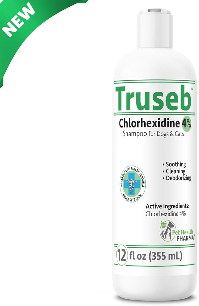 Truseb Topical Chlorhexidine 4% Shampoo for Dogs, Cats &amp; Horses (12 oz)- with Aloe for Cleansing (Chlorhexidine 4% Shampoo, 12 oz)
