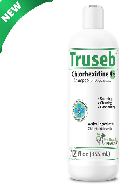 Truseb Topical Chlorhexidine 4% Shampoo for Dogs, Cats &amp; Horses (12 oz)- with Aloe for Cleansing (Chlorhexidine 4% Shampoo, 12 oz)