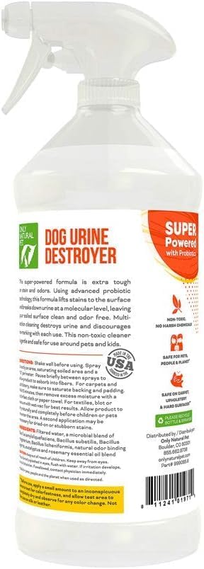 Only Natural Pet Enzyme Powered Stain &amp; Odor Eliminator - Professional Pet Urine Pee Cleaner Deodorizer for Dogs - Hardwood Floors Carpets Upholstery - Eucalyptus &amp; Rosemary Scent - 32Floz - 2 Pack