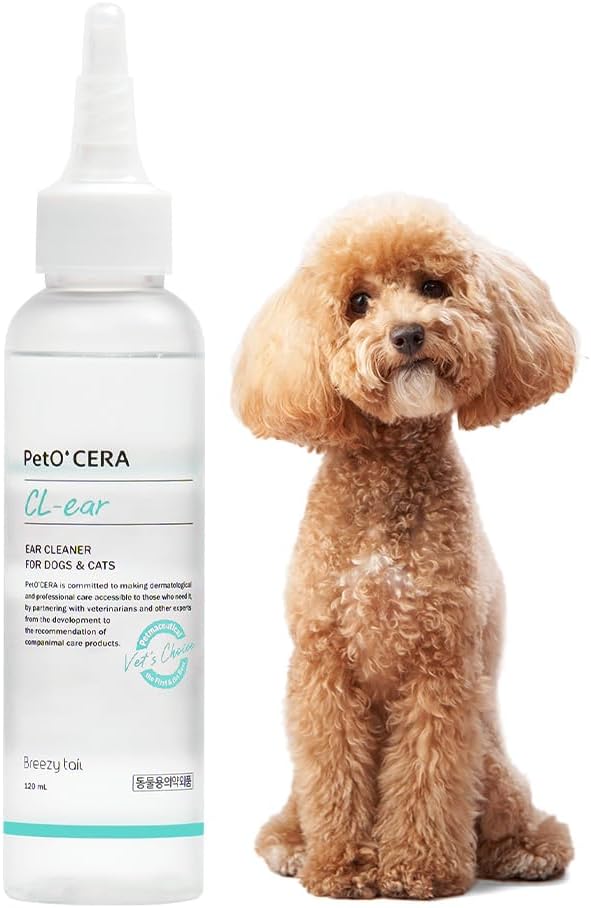 PetO’Cera CL’Ear Ear Cleaner for Dogs &amp; Cats with 52% Hinoki Cypress Water, Soothes Itching &amp; Irritation, Cleans &amp; Deodorizes, Alcohol-Free &amp; Gentle Formula, Korean Pet Care (4 fl oz/120ml)