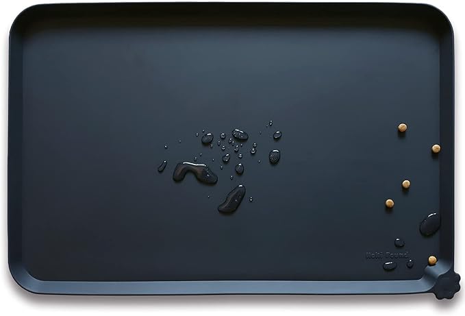 Hoki Found XX-Large Silicone Pet Food Mats - Non-Slip Dog &amp; Cat Feeding Mats - Waterproof for Carpet - Black