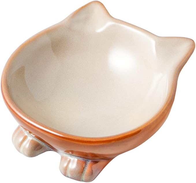 Nihow Ceramic Basic Cat Bowls: 5 Inch Cat Bowl for Food &amp; Water - Food Grade Cat Dish for Small-Sized Cat - Microwave &amp; Dishwasher Safe -Elegant Brown (4.25 OZ /1 PC)