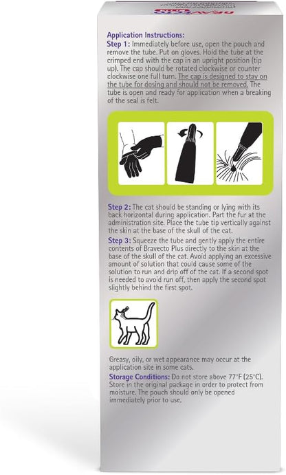BRAVECTO Plus Topical Solution for Cats, Flea, Tick &amp; Heartworm, 2 Months Supply, 2.6-6.2 lbs., Green Box