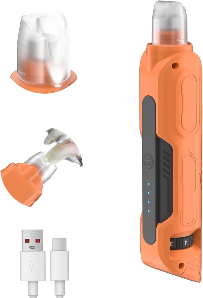 PAPIFEED High Torque Dog Nail Grinder Quiet - 6-Speed Adjustable Pet Nail Trimmer with 2 LED Lights &amp; Dust-Proof Cover, Powerful Motor for Large/Medium/Small Dogs &amp; Cats, Rechargeable - Orange