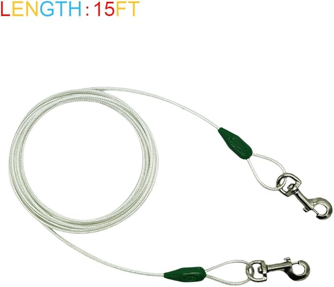 Petest 16 Inch Spiral Stake with 15ft Reflective Tie-Out Cable for Medium Dogs Up to 60 Pounds DarkGreen &amp; Silver