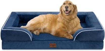 Comfort Expression Extra Large Dog Beds, Waterproof Orthopedic Foam Dog Beds, XL Dogs Bed with Bolster, Washable Dogs Sofa Pet Bed with Removable Cover &amp; Non-Slip Bottom(X-Large,Navy Blue)