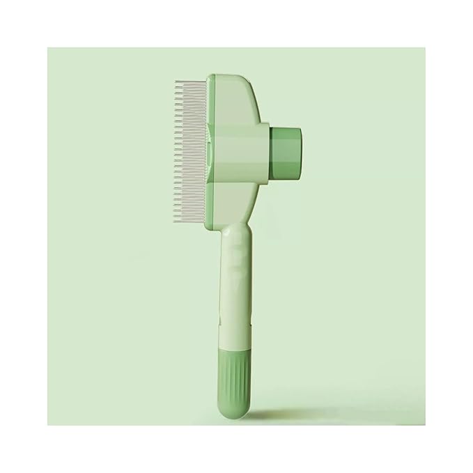 Pet Hair Removal Comb, Flea Brush with Release Button for Cat Dog, De-Shedding Cat/Dog Hair Comb, With Long &amp; Short Stainless Steel Metal Teeth for Shedding(Green)