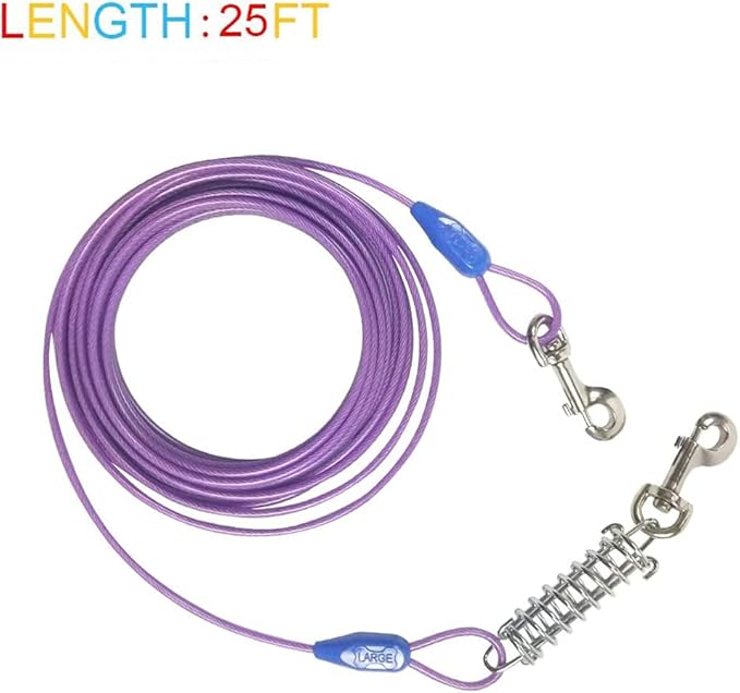 Petest 25ft Tie-Out Cable with Crimp Cover &amp; Buffer Spring for Large Dogs Up to 90 Pounds